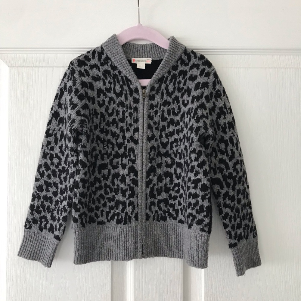 Crewcuts Grey & Black Leopard Cardigan Sweater - Size 4/5